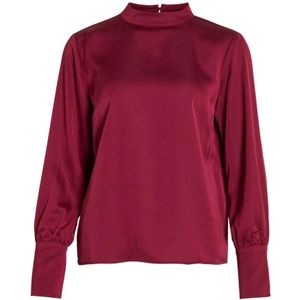 Vila, Blouses & Shirts, Dames, Rood, M, Polyester, Bordeaux Effen Coltrui T-shirt
