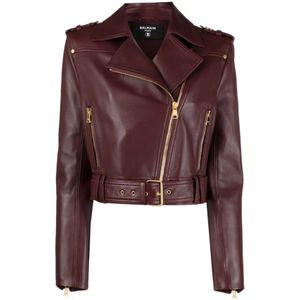 Balmain, Jassen, Dames, Roze, M, Leer, Leather Jassen