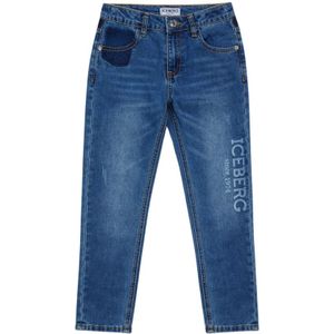 Iceberg, Jeans, Heren, Blauw, W28, Katoen, Kinderen Blauwe Jeans Rechte Pijp Logo Print