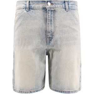 Courrèges, Korte broeken, Heren, Blauw, L, Katoen, Blauwe Shorts met Ritssluiting en Knoopsluiting