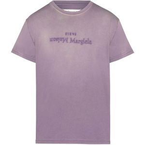 Maison Margiela, Tops, Dames, Paars, M, Katoen, Paarse T-shirt met omgekeerde print