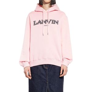 Lanvin, Sweatshirts & Hoodies, Dames, Roze, M, Roze Curb Hoodie met Borduursel