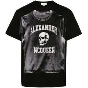 Alexander McQueen, Tops, Heren, Veelkleurig, M, Katoen, Zwart Grafisch Print T-shirt