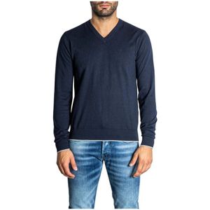 Armani Exchange, Blauwe V-hals Gebreide Kleding voor Mannen Blauw, Heren, Maat:XL