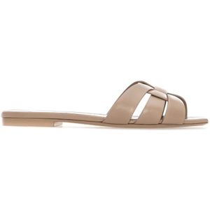 Saint Laurent, Schoenen, Dames, Beige, 36 1/2 EU, Leren Sandalen