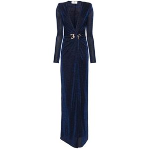 Elisabetta Franchi, Kleedjes, Dames, Blauw, L, Polyester, Navy Blauwe Avondjurk met Lurex Detail