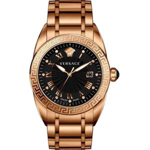 Versace, Sportief Zwart Roestvrij Stalen Horloge Roze, Heren, Maat:ONE Size