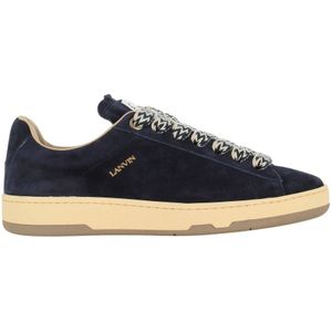 Lanvin, Schoenen, Heren, Blauw, 44 EU, Suède, Blauwe Suède Ronde Neus Sneakers