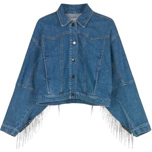 Munthe, Jassen, Dames, Blauw, M, Denim, Denim jas met western-geïnspireerde franjes