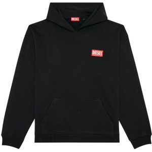 Diesel, Oversized hoodie met logo patch Zwart, Heren, Maat:L