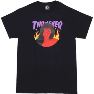 Thrasher, Rode Streetwear Tee Shirt Zwart, Heren, Maat:S