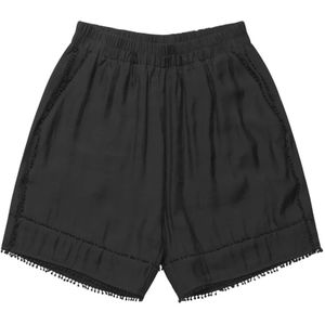 Munthe, Korte broeken, Dames, Zwart, XL, Zwarte elastische taille shorts met geborduurde randen