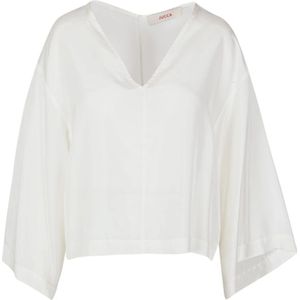 Jucca, Blouses & Shirts, Dames, Wit, L, Zijden V-hals Blouse Kimono Mouwen