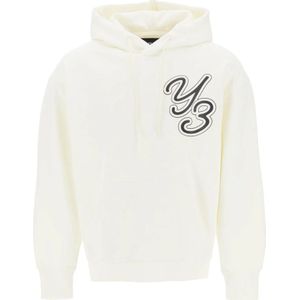 Y-3, Sweatshirts & Hoodies, Heren, Wit, L, Katoen, Hoodie met grafische logo print