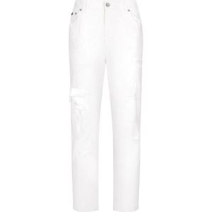 Dolce & Gabbana, Jeans, Dames, Wit, S, Katoen, Versleten straight-leg jeans