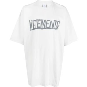 Vetements, Grijze T-shirt met Logo Print en Grafische Achterkant Grijs, Heren, Maat:L