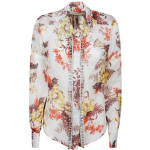 Zimmermann, Blouses & Shirts, Dames, Veelkleurig, L, Linnen, Bloemenprint shirt met juweelafwerking