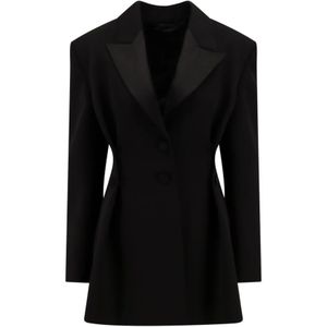 Givenchy, Zwarte Wollen Blazer met Satijnen Revers Zwart, Dames, Maat:S
