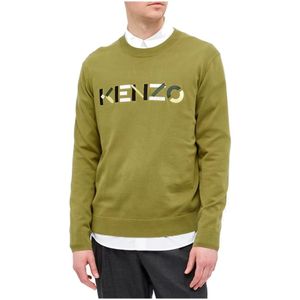 Kenzo, Truien, Heren, Groen, M, Katoen, Groene Katoenen Trui met Logo Detail