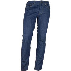 Cavalli Class, Blauwe Denim Jeans met Geborduurd Patch Blauw, Heren, Maat:M/L