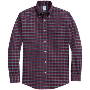 Brooks Brothers, Donkerrode Regular Fit Non-Iron Stretch Katoenen Overhemd met Button-Down Kraag Rood, Heren, Maat:M