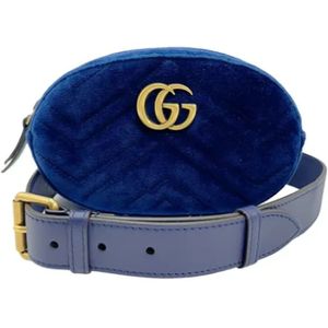 Gucci Vintage, Pre-owned, Dames, Blauw, ONE Size, Leer, Pre-owned Velvet clutches