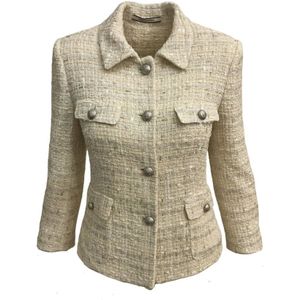 Tagliatore, Boucle jasje met lurex en pailletten Beige, Dames, Maat:XS