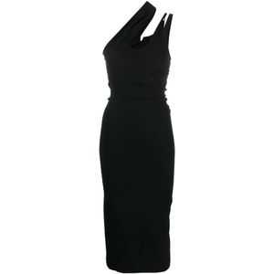 Mugler, Kleedjes, Dames, Zwart, M, Zwarte Asymmetrische Midi Jurk