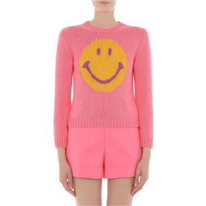 Moschino, Truien, Dames, Roze, S, Katoen, Round-neck Truien