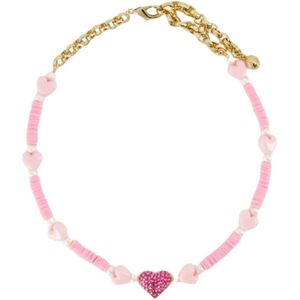 Shourouk, Accessoires, Dames, Roze, ONE Size, Roze Hart Ketting - Messing - Kristal