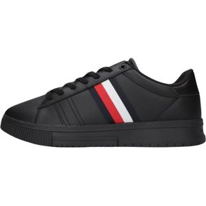 Tommy Hilfiger, Schoenen, Heren, Zwart, 43 EU, Leer, Lage Sneakers Supercup Zwart Leer