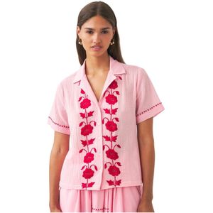 Antik Batik, Blouse met de hand geborduurd met zijde Ila Roze, Dames, Maat:L