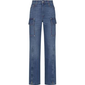 Stella McCartney, Jeans, Dames, Blauw, W29, Katoen, 70s Donkerblauwe Rits Cargo Jeans