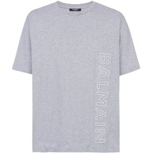Balmain, Tops, Heren, Grijs, M, Katoen, Oversized T-shirt van katoen met reflecterend logo