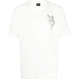 Paul Smith, Wit Konijn-Print Biologisch Katoenen T-Shirt Wit, Heren, Maat:S