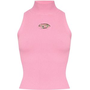 Diesel, Tops, Dames, Roze, S, Gebreide Mouwloze Top Bubblegum Pink