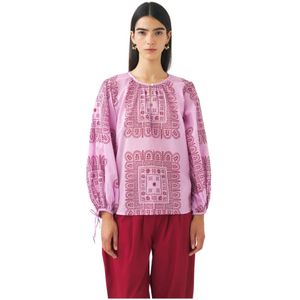 Antik Batik, Katoenen voile print blouse Nalii Roze, Dames, Maat:S