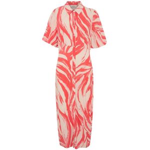 Soaked in Luxury, Kleedjes, Dames, Veelkleurig, 2Xl, Feminine Midi Jurk Hot Coral Wave