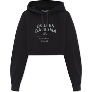 Dolce & Gabbana, Sweatshirts & Hoodies, Dames, Zwart, 3Xs, Katoen, Cropped hoodie met logo