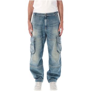 Diesel, Jeans, Heren, Blauw, W34, Katoen, Blauwe Cargo Jeans Losse Pasvorm