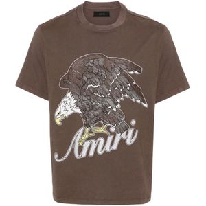 Amiri, Tops, Heren, Bruin, S, Katoen, Bruine Katoenen Jersey T-shirt met Amiri Eagle Logo