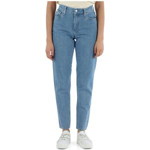 Calvin Klein Jeans, High-waisted Mom Fit Jeans Blauw, Dames, Maat:W25