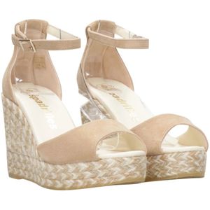 Espadrilles, Schoenen, Dames, Beige, 39 EU, Suède, Kameel Touw Sandalen met Verstelbare Enkelband