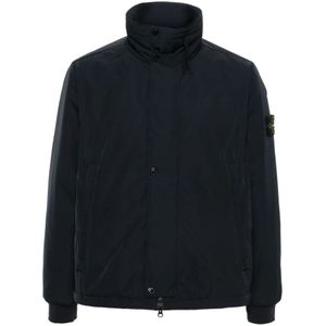 Stone Island, Jassen, Heren, Blauw, 3Xl, Blauwe Gewatteerde Jas Hoge Hals