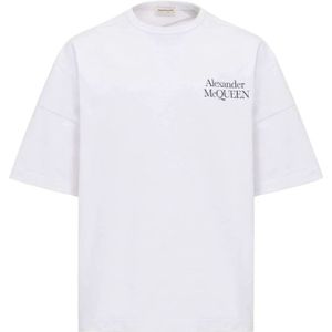 Alexander McQueen, Tops, Heren, Wit, L, Katoen, Logo-Print T-Shirt