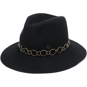 Maison Michel, Accessoires, Dames, Zwart, S, Wol, Elegante zwarte wollen fedora hoed met gouden ketting