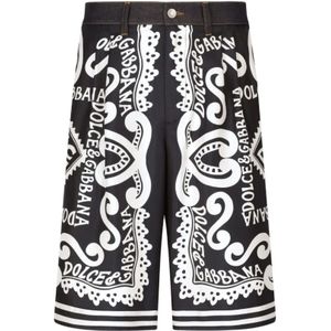Dolce & Gabbana, Korte broeken, Heren, Zwart, M, Denim, Abstract Print Denim Shorts