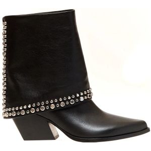 Elena Iachi, Zwarte Leren Studs Hakken 70mm Zwart, Dames, Maat:36 EU