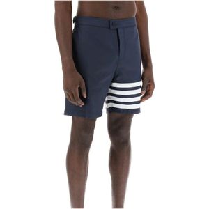 Thom Browne, Korte broeken, Heren, Blauw, S, 4-Bar Strand Bermuda Shorts