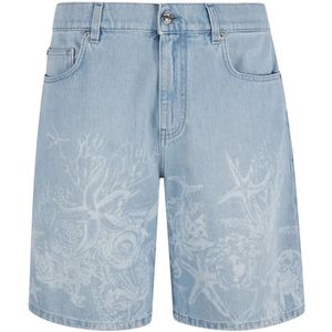 Versace, Korte broeken, Heren, Blauw, W32, Denim, Blauwe Denim Shorts Stone Washed